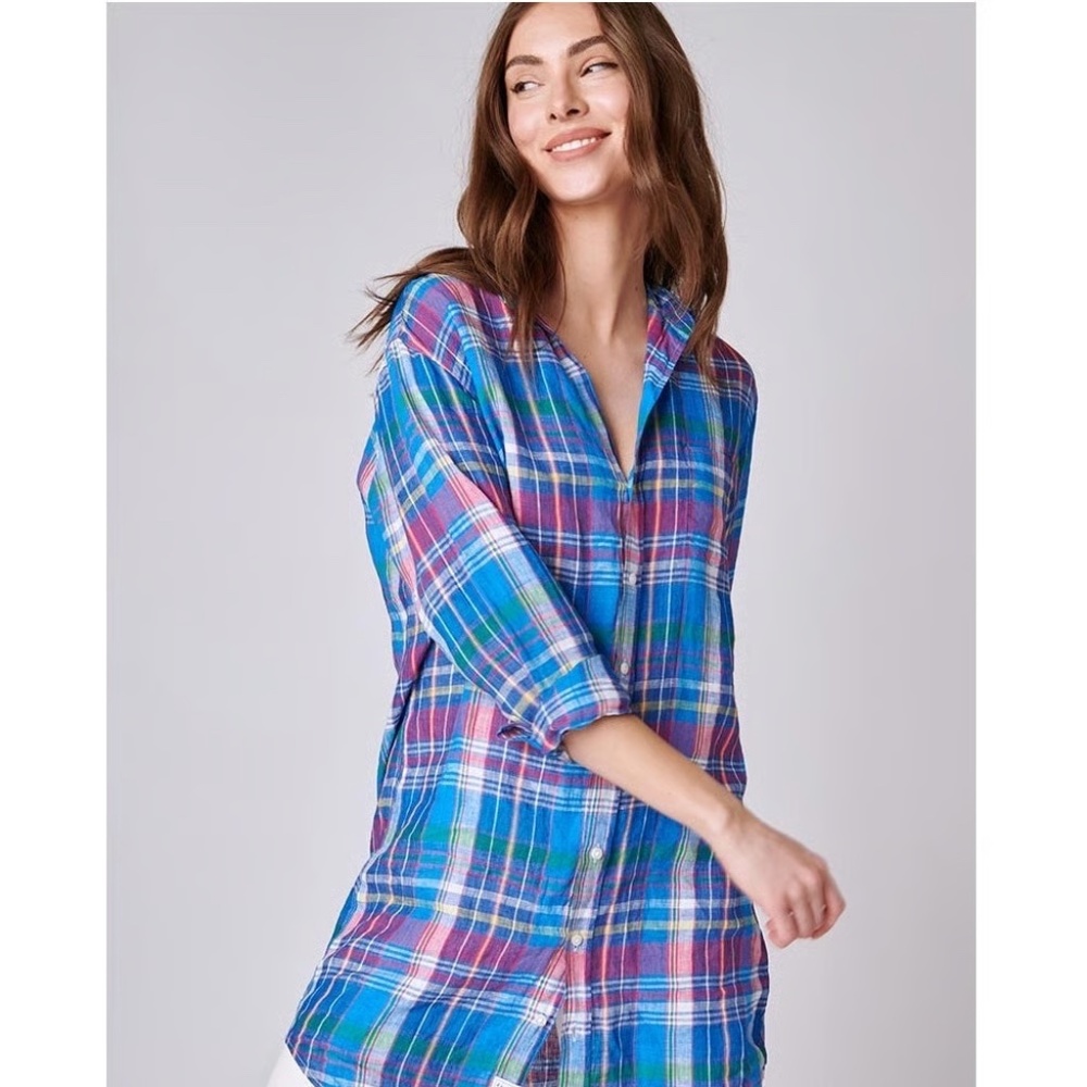 $298  Frank & Eileen Mary Plaid Linen Shirt Dress